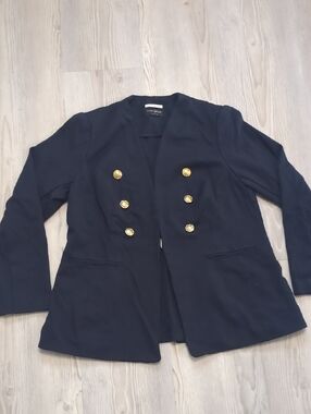 Lane Bryant 14 Double-Breasted Navy Gold Buttons The Bryant Blazer Night Sky